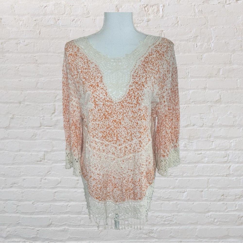 Solitaire Orange and Cream Lace Tunic Top